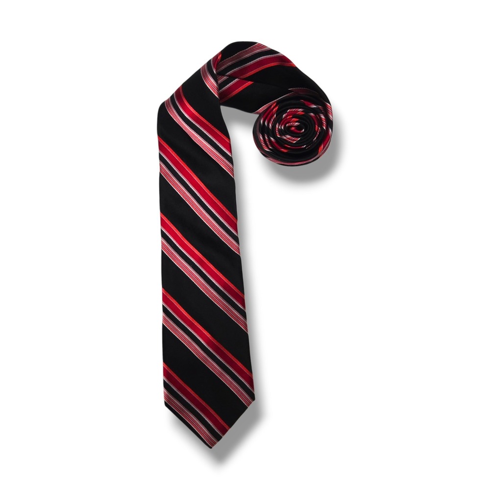 Murano Silk Neck Tie Diagonal Stripe Red Black White Classic 59x3.25
